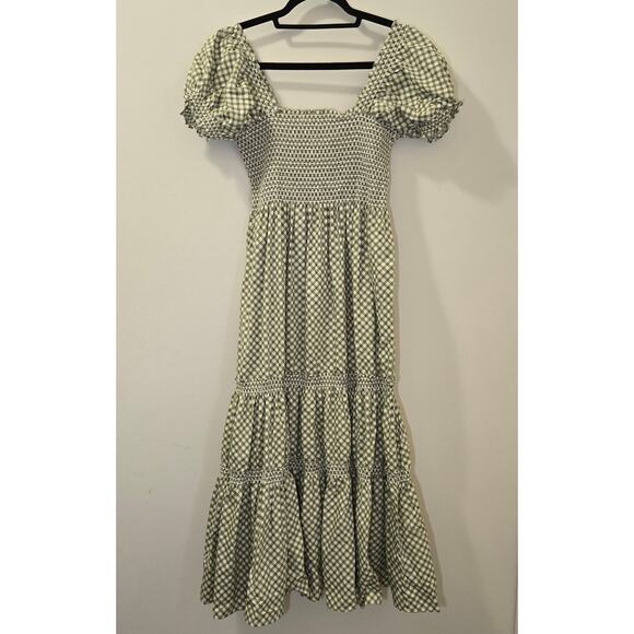 o.p.t NWOT Square Neck Smocked Maxi Dress‎ Green Gingham Size Large - Picture 4 of 9